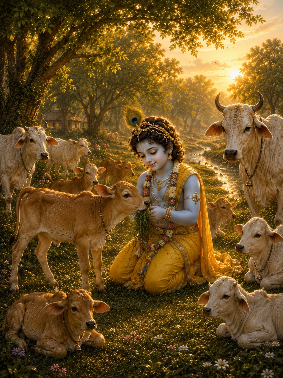 A child sitting on the ground with cows around
AI-generated content may be incorrect.