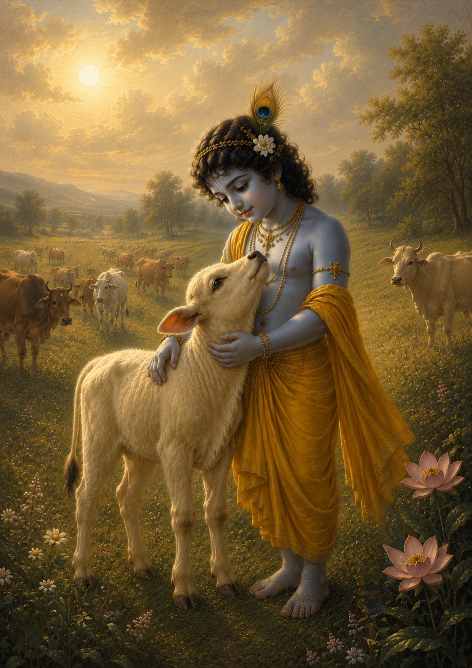 A painting of a child with blue skin and a lamb
AI-generated content may be incorrect.