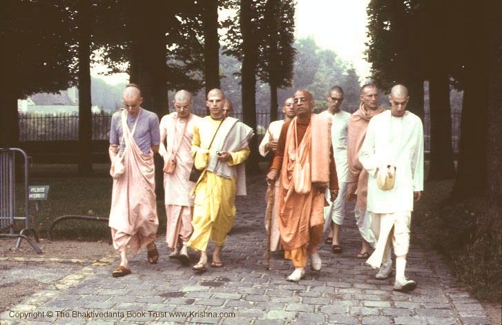 Prabhupāda and his disciples on morning walks.